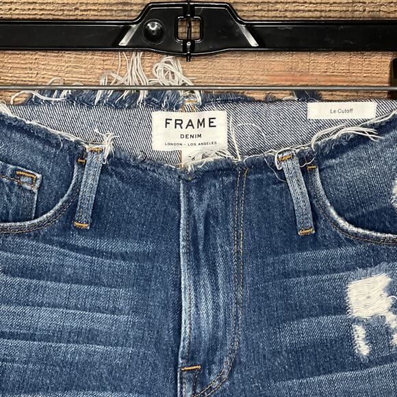 Frame Denim Le Cutoff Jean Shorts Glenbarr Blue Denim Distressed Size 28 - Picture 2 of 9